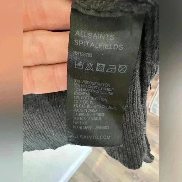 Allsaints womans long sleeve wide collar button up sweater size 10 charcoal grey - Picture 4 of 7